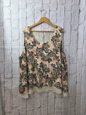 Emaline Woman 3X Paisley Print Sleeveless Layered Wide Strap Tank Top Blouse